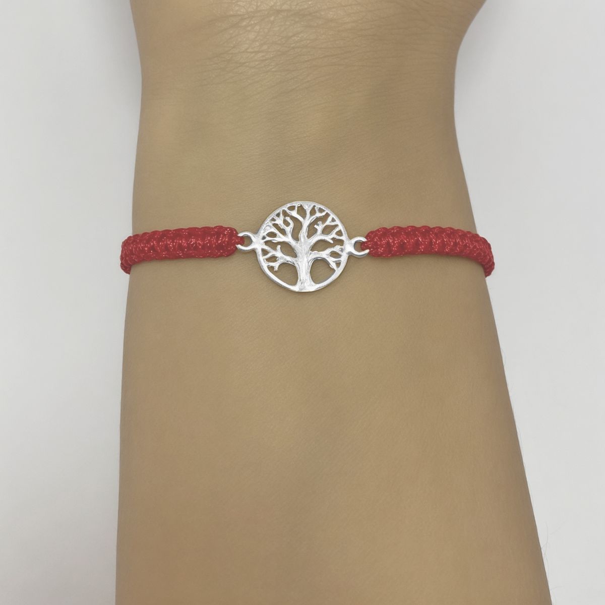 ANDREA COGGIOLA JOYAS - Pulsera Árbol De La Vida 13mm Cordón Rojo Plata Fina 925