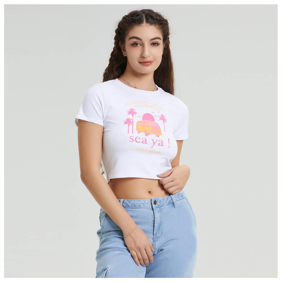 FASHION'S PARK - Polera Mujer Crop Estampado Blanco Fashion's Park