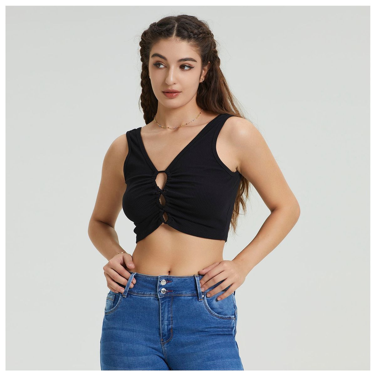 FASHION'S PARK - Polera Mujer Abertura Delantero Negro Fashion's Park