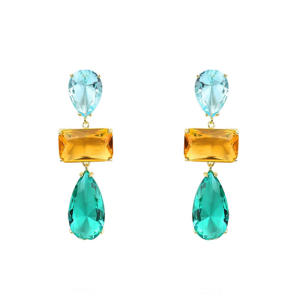 VANE COLLECTION - Aros para mujer pegado colgante fino baño de oro circones acqua amarillo