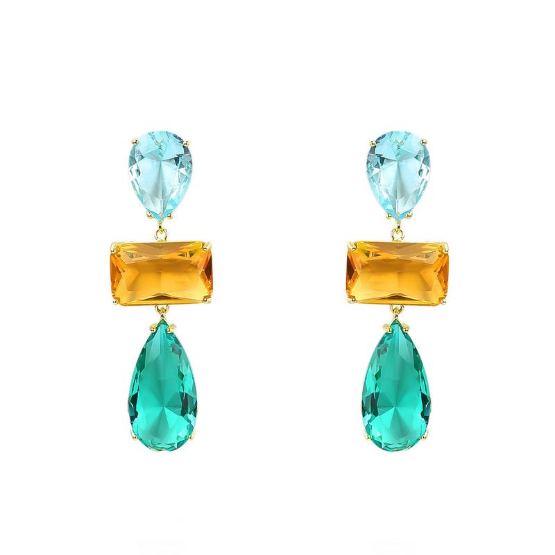 VANE COLLECTION - Aros mujer pegado colgante fino baño de oro circones acqua amarillo