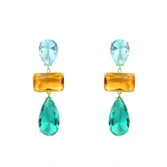 VANE COLLECTION - Aros para mujer pegado colgante fino baño de oro circones acqua amarillo