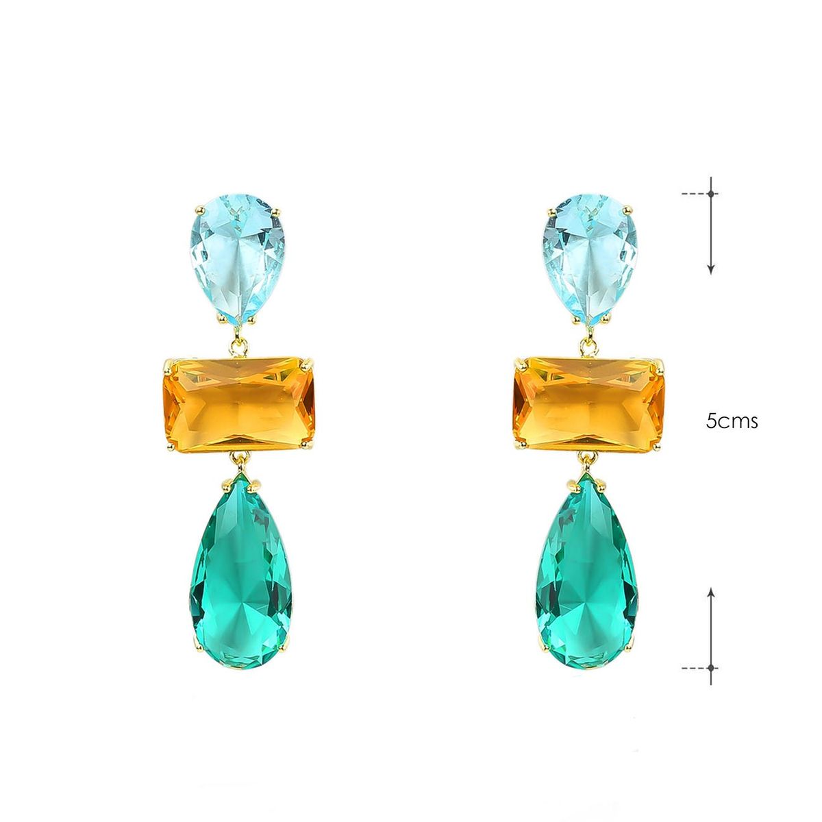 VANE COLLECTION - Aros para mujer pegado colgante fino baño de oro circones acqua amarillo