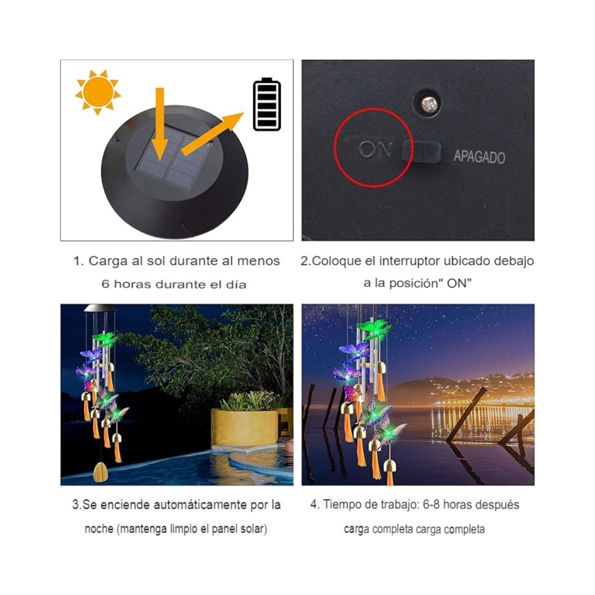 GENERICO - Campanillas de Viento de Mariposa con Luces LED