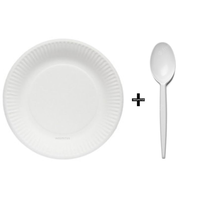 GENERICO - Super Pack 100 Platos De Carton Blancos 18cm + 100 Cucharas