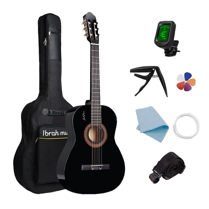 IBRAH - Guitarra Acústica Clásica Ibrah 39 Pulgadas Funda+Accesorios