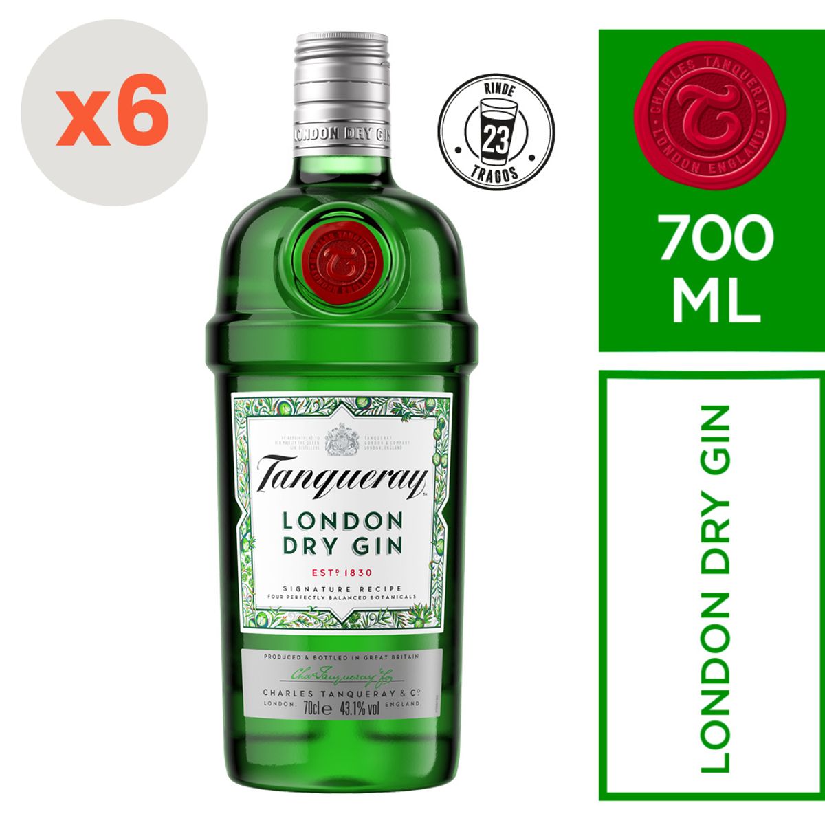 TANQUERAY - 6x Gin Tanqueray London Dry Botella 700ml