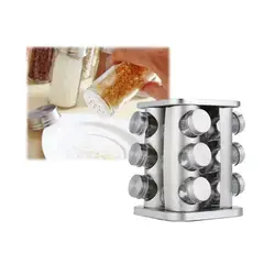 GENERICO - Condimentero Especiero Metalico Rack Giratorio + 12 Frascos
