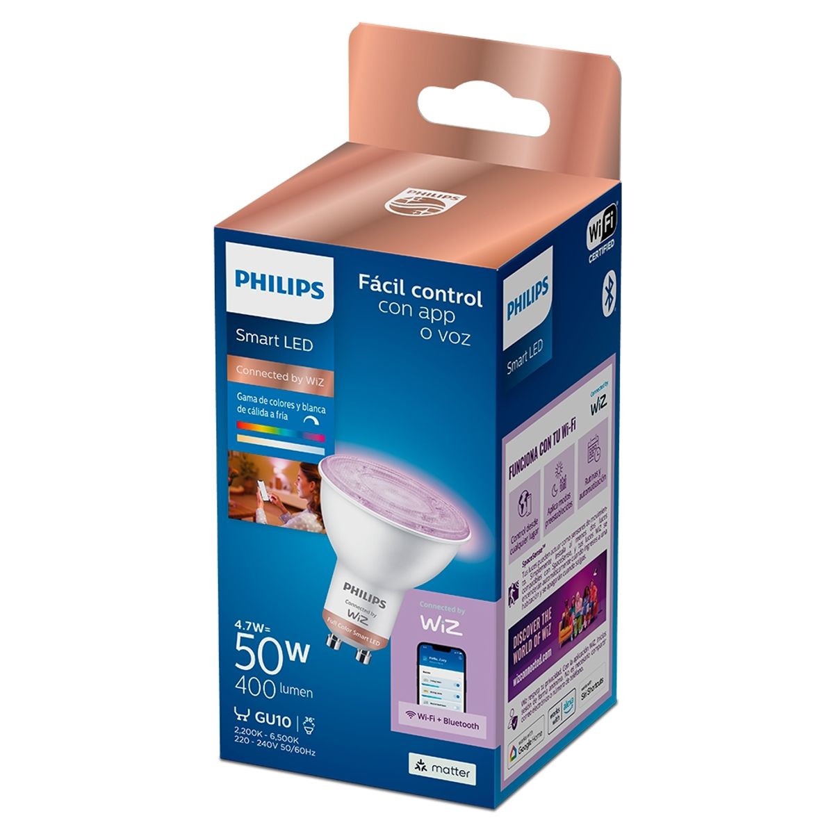 PHILIPS SMART - Ampolleta LED Smart Gu10 Wiz Wifi Multicolores Matter