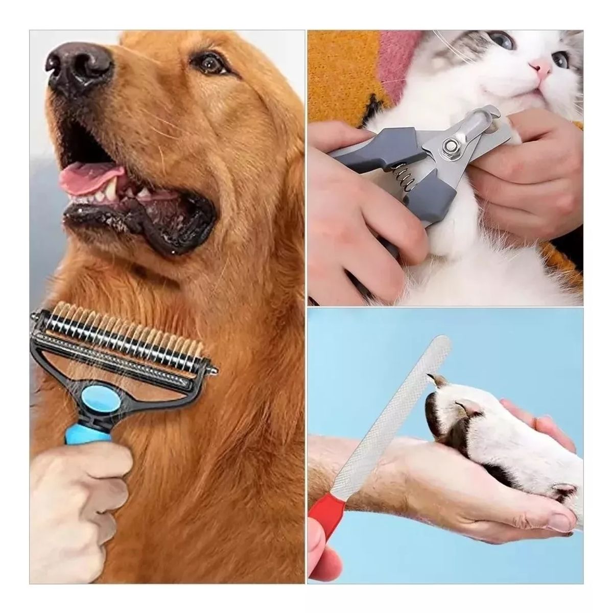 GENERICO - Kit Higiene Mascotas Cepillo Deslanador - Corta Uñas - Lima