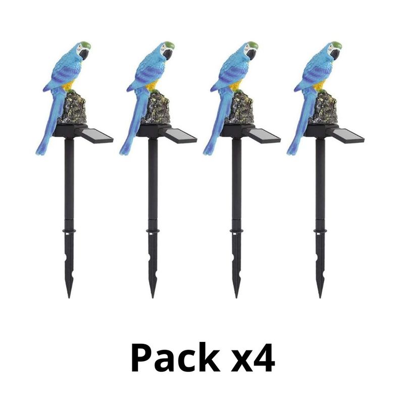 GENERICO - Pack X4 Ave Pajaro Guacamayo Led Estaca Solar 43cm