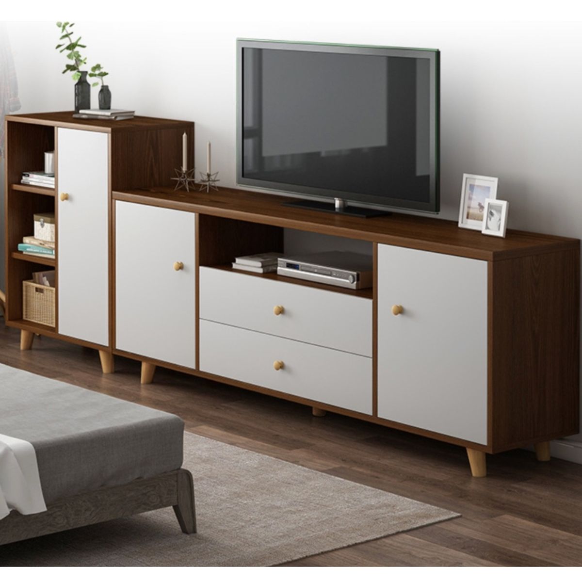 HOMER DESIGN - Rack Tv 120x30x58cm 2 Tiras 2 Puerta Melamina Homer Design