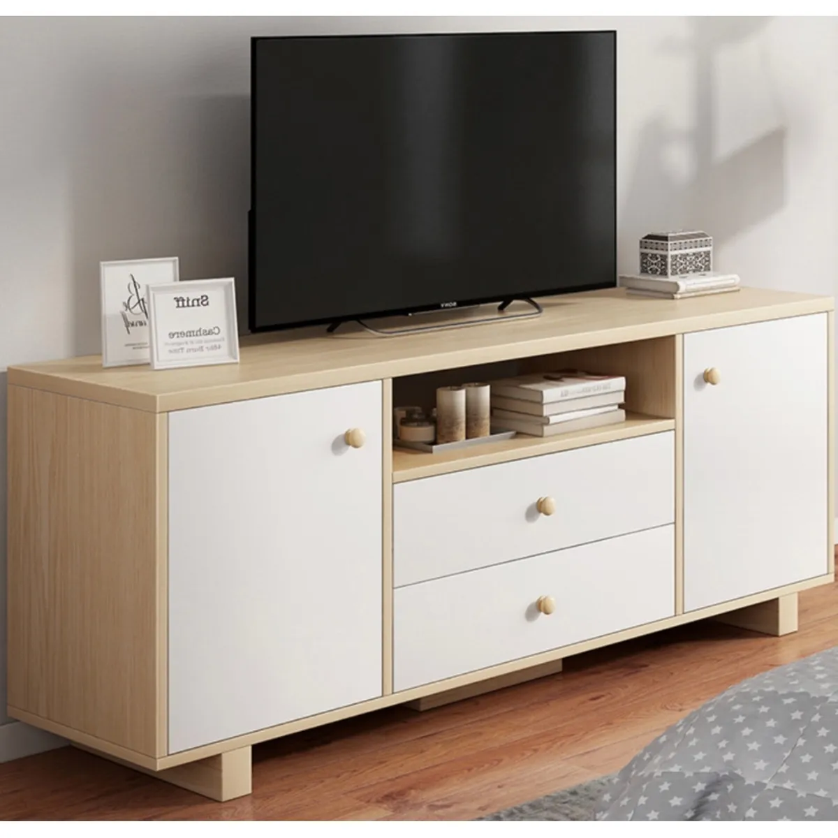 HOMER DESIGN - Rack Tv 120x30x58cm 2 Tiras 2 Puerta Melamina Homer Design