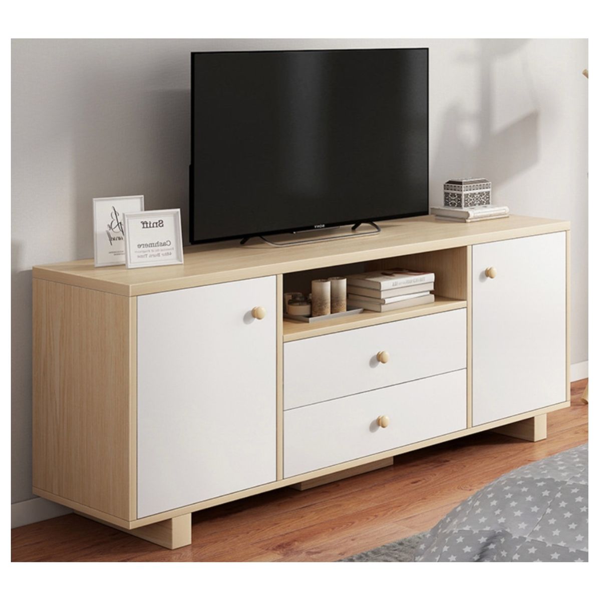 HOMER DESIGN - Rack Tv 120x30x58cm 2 Tiras 2 Puerta Melamina Homer Design