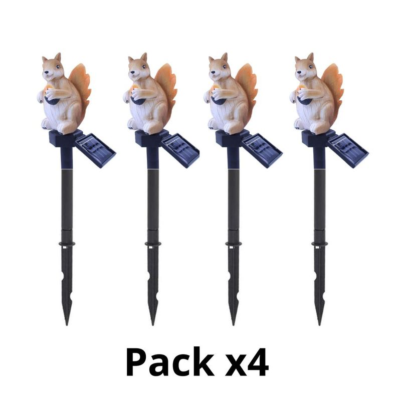 GENERICO - Pack  x4 Ardilla Nues Led Estaca Solar 43cm