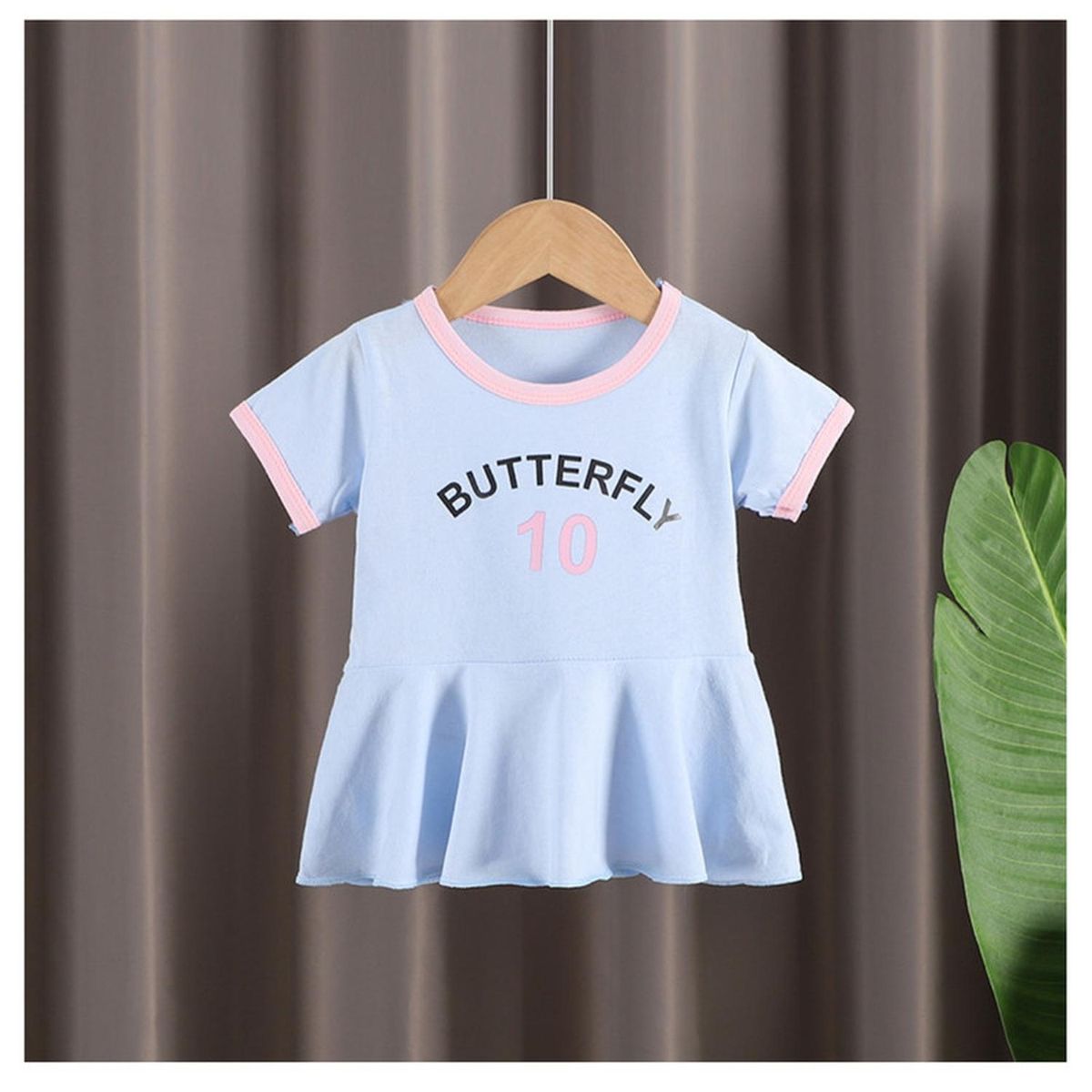 KIVARA - Vestido Algodon Niña Verano Manga Corta Celeste Estampado