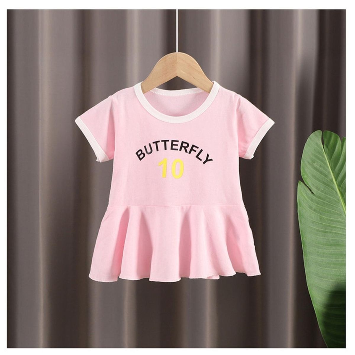 KIVARA - Vestido Algodon Niña Verano Manga Corta Rosado Estampado