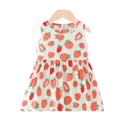 KIVARA - Vestido Niña Sin Mangas Algodon Verano Estampado Frutillita