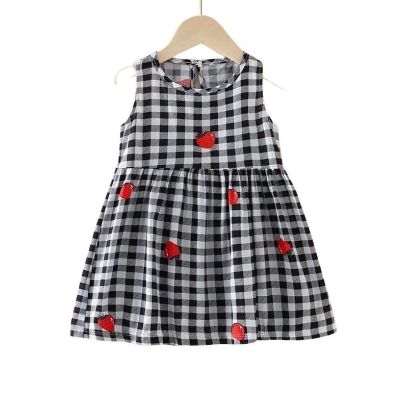 KIVARA - Vestido Niña Algodon Verano Estampado Blanco y Negro - Negro