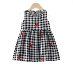 KIVARA - Vestido Niña Sin Mangas Algodon Verano Estampado Cuadros