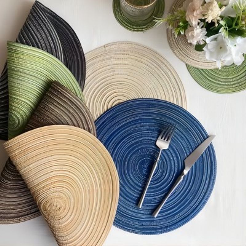 GENERICO - Set De 6 Individuales Redondos Trenzados 38cm/COLOR GRIS