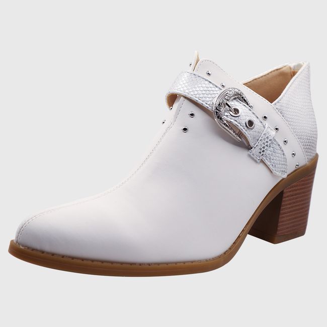 DINASTELLA - Botines de taco alto Blancos para Mujer de Hebilla Casuales Danicolle
