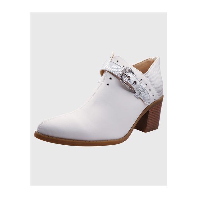 DINASTELLA - Botines de taco alto Blancos para Mujer de Hebilla Casuales Danicolle