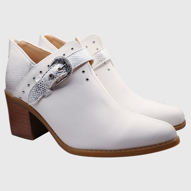 DINASTELLA - Botines de taco alto Blancos para Mujer de Hebilla Casuales Danicolle