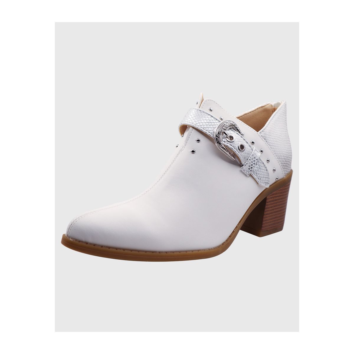 DINASTELLA - Botines de taco alto Blancos para Mujer de Hebilla Casuales Danicolle