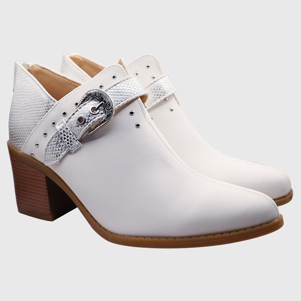 DINASTELLA - Botines de taco alto Blancos para Mujer de Hebilla Casuales Danicolle