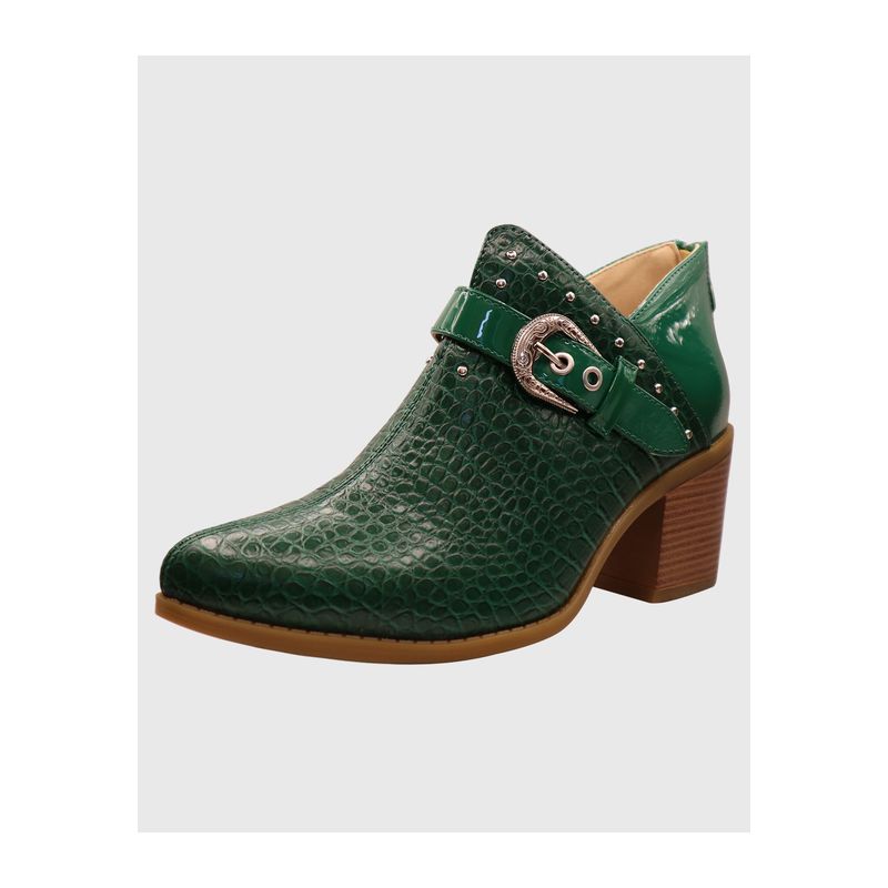 DINASTELLA - Botines de taco alto Verdes para Mujer de Hebilla Casuales Danicolle
