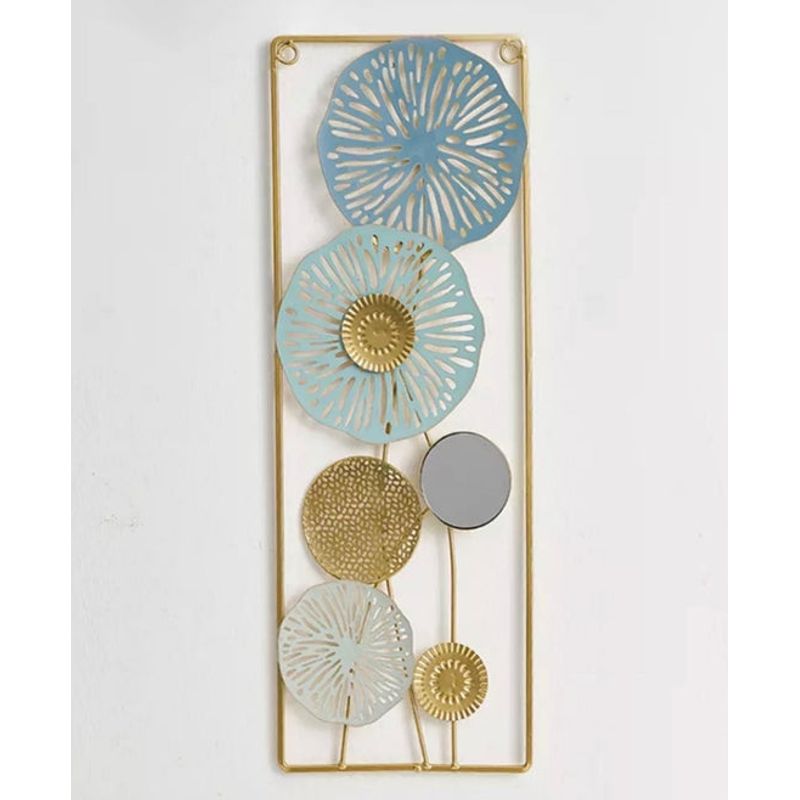 MP - Cuadro Decorativo Rectangular Metálico Dorado Hojas