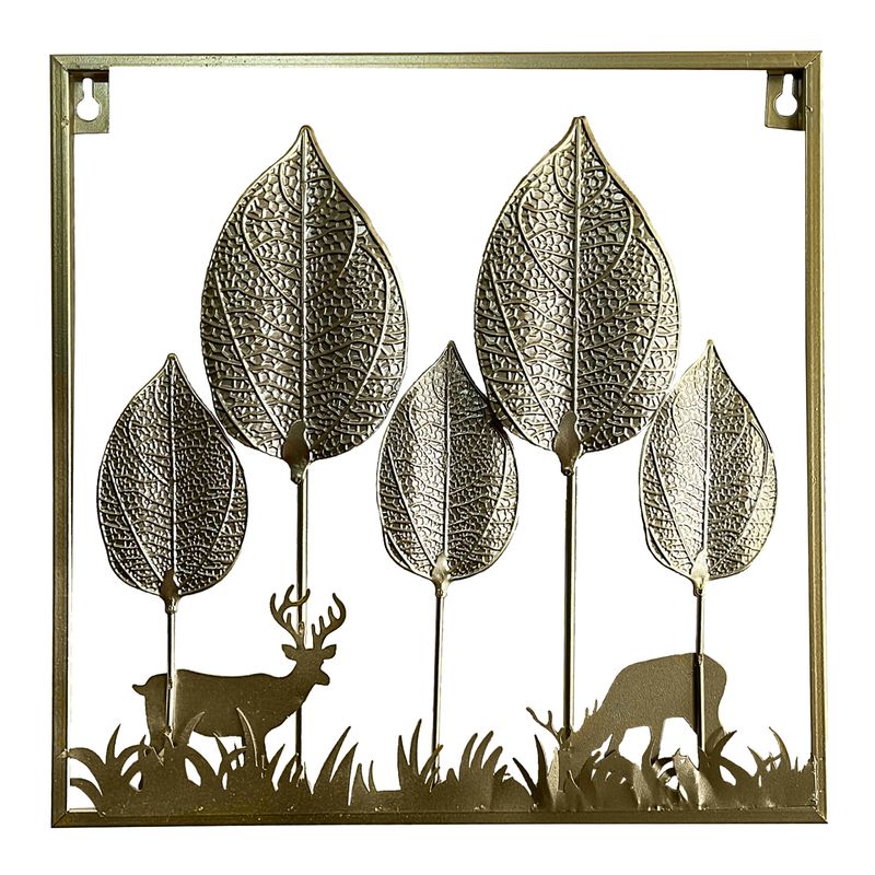 MP - Cuadro Decorativo Paisaje Ciervos Metálico Dorado