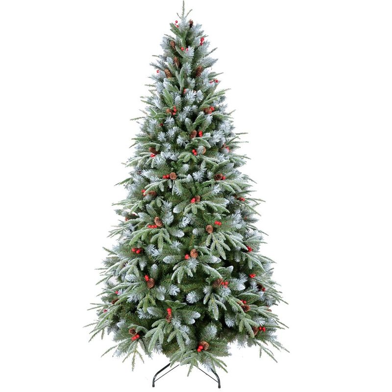 HOME & DESING - Árbol de Navidad Nevado con Muerdago y Piñas Navideñas 2,10 mt.