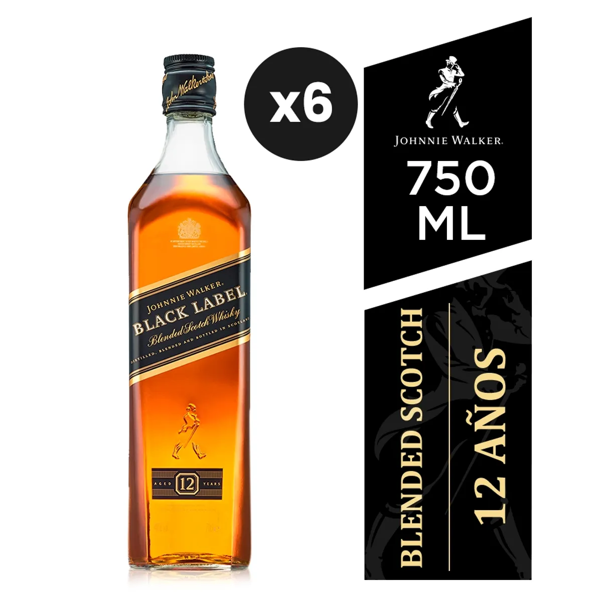 JOHNNIE WALKER - 6x Whisky Johnnie Walker Black Label 750ml