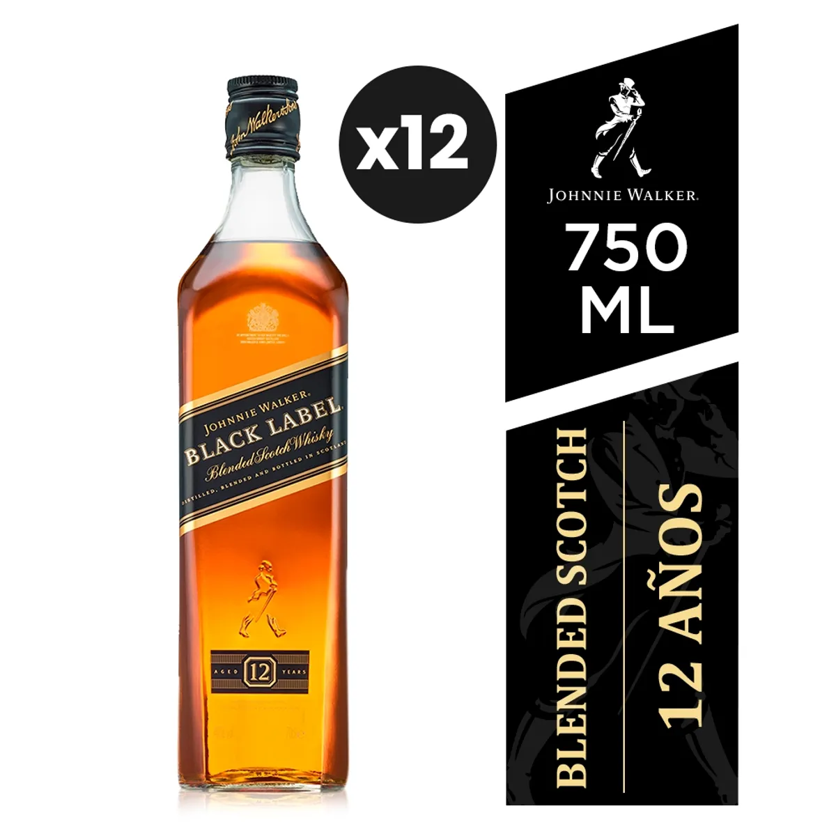 JOHNNIE WALKER - 12x Whisky Johnnie Walker Black Label 750ml