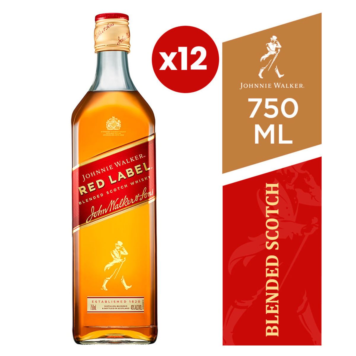 JOHNNIE WALKER - 12x Whisky Johnnie Walker Red Label Botella 750ml