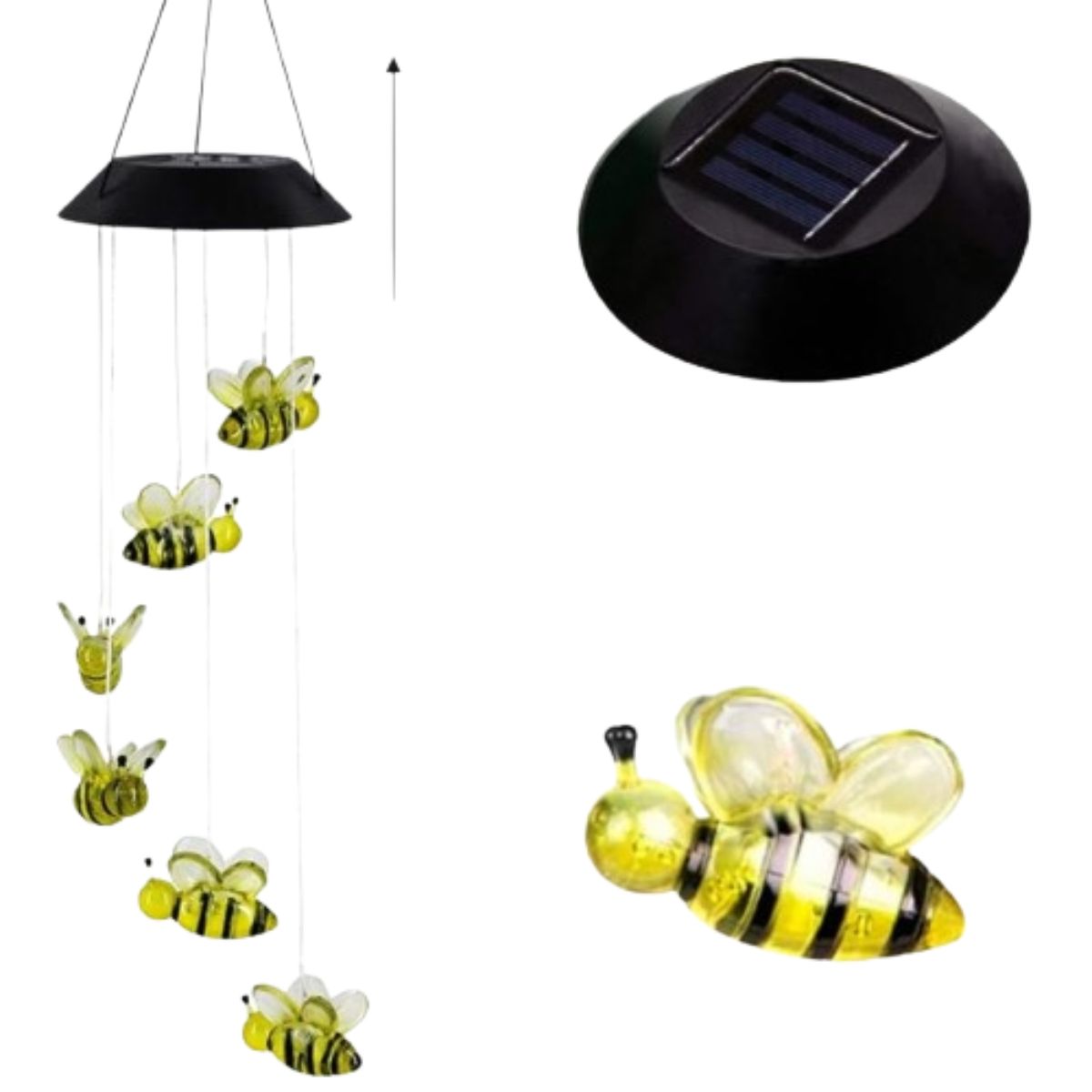 GENERICO - Campanillas de Viento en forma de abeja con Luces LED