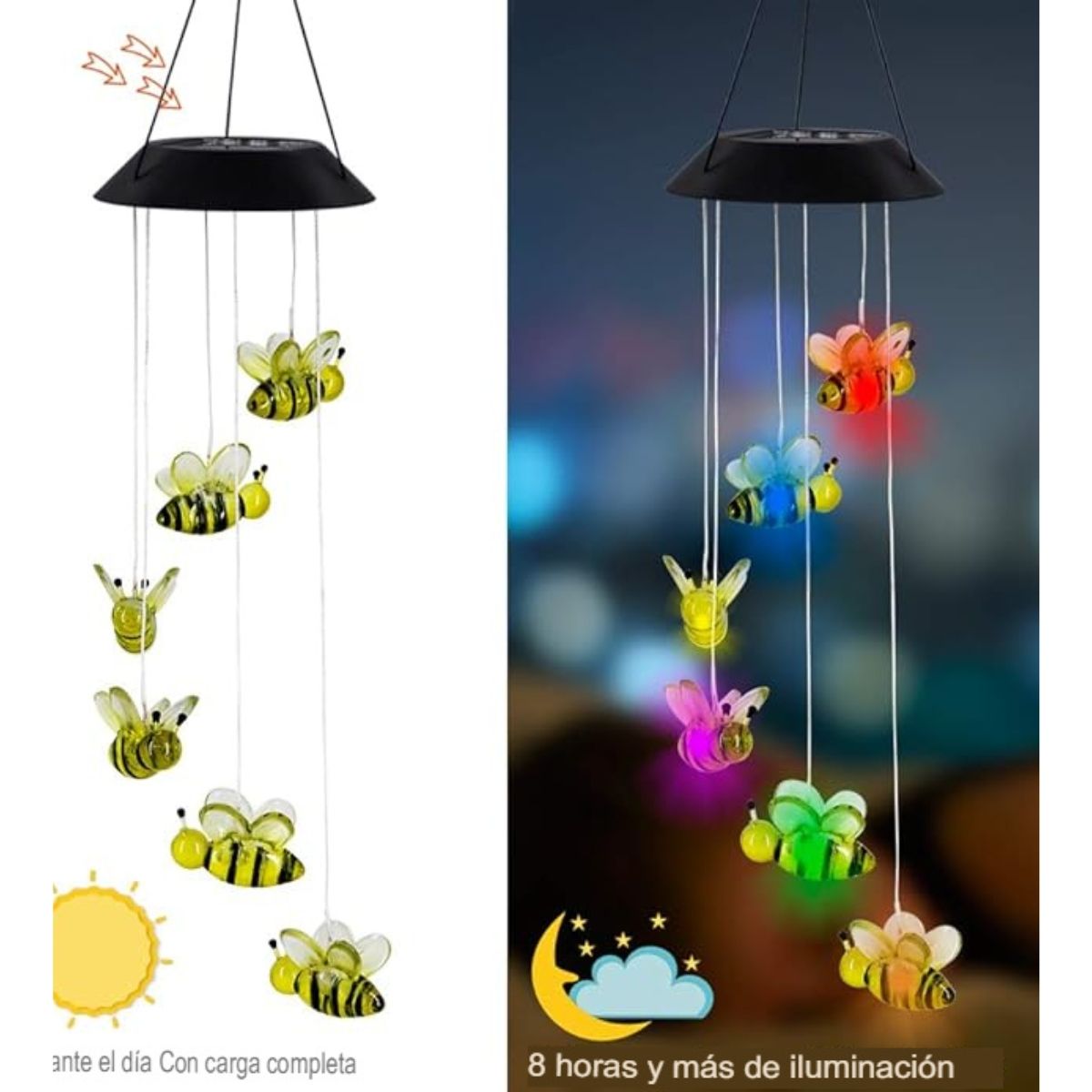 GENERICO - Campanillas de Viento en forma de abeja con Luces LED