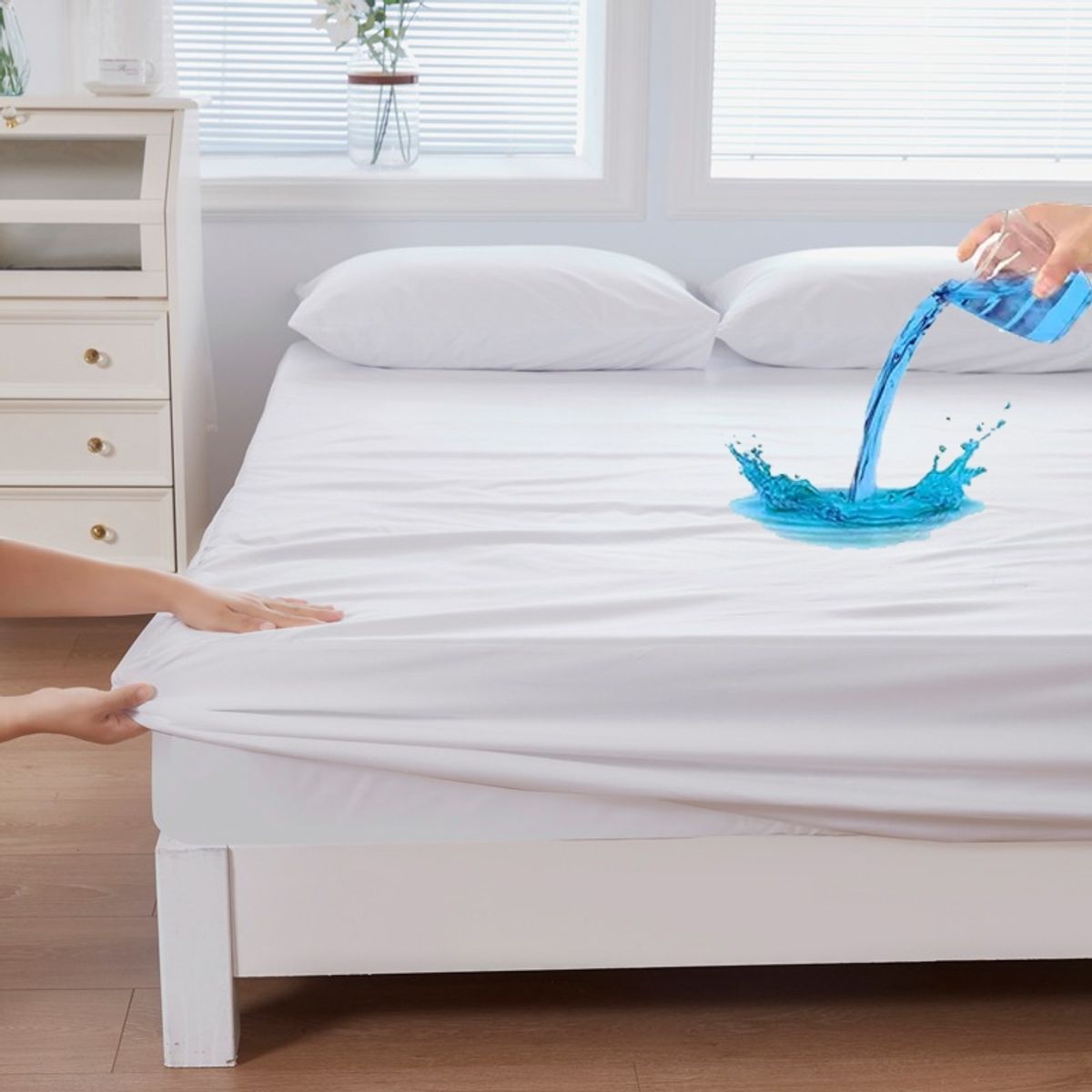 TEVERE - Cubre Colchon Protector Impermeable Faldon 1 plaza- Blanco