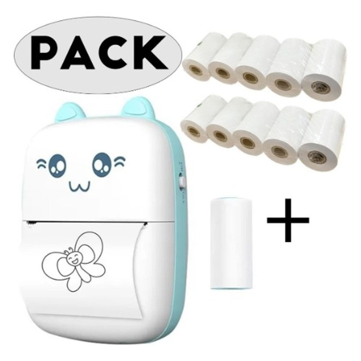U BUY - Mini Impresora Térmica Bluetooth Gatito+12 Rollos Rosa