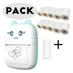 U BUY - Mini Impresora Térmica Bluetooth Gatito+12 Rollos Rosa