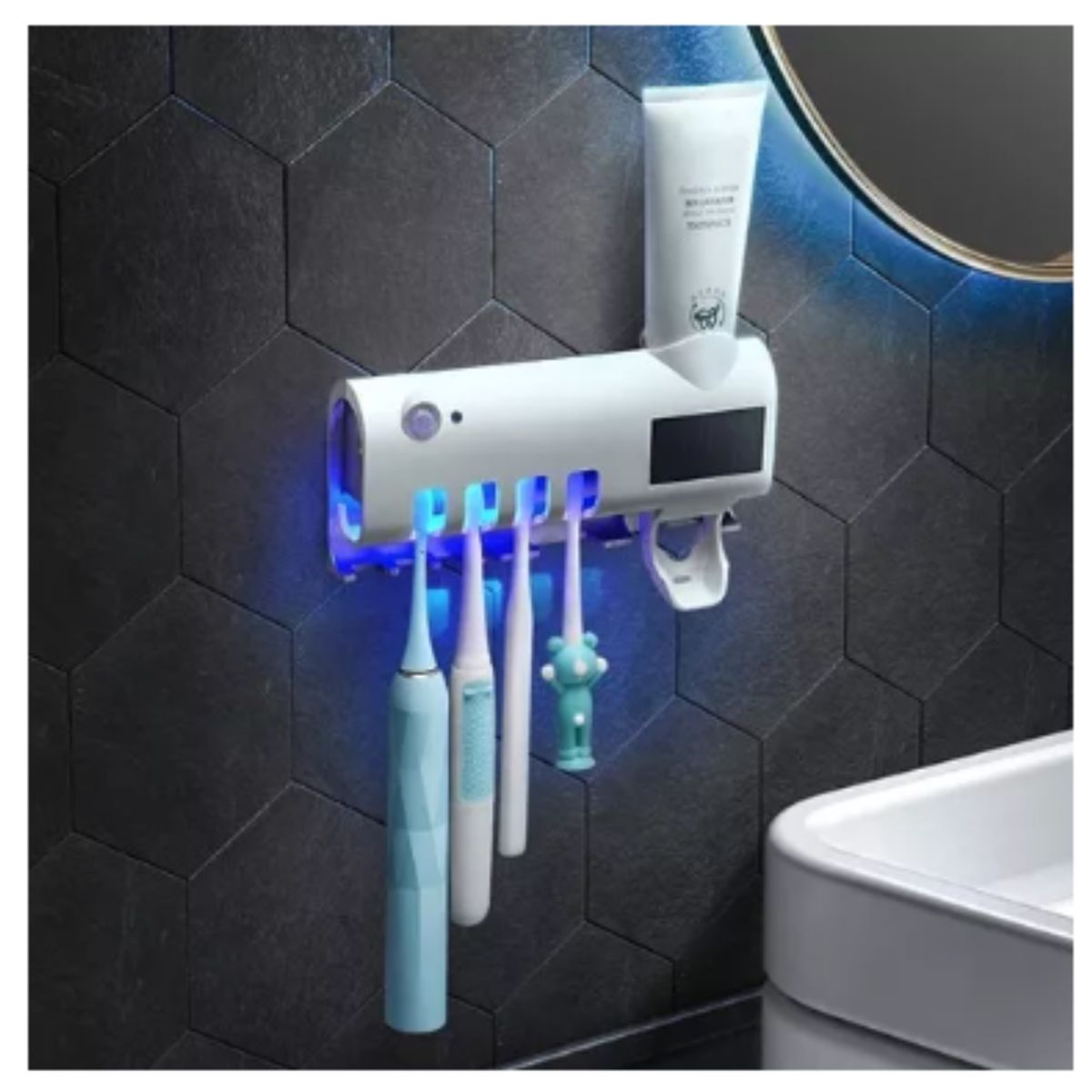 GENERICO - Dispensador Porta Cepillos Para  Baño Con Esterilizador UV