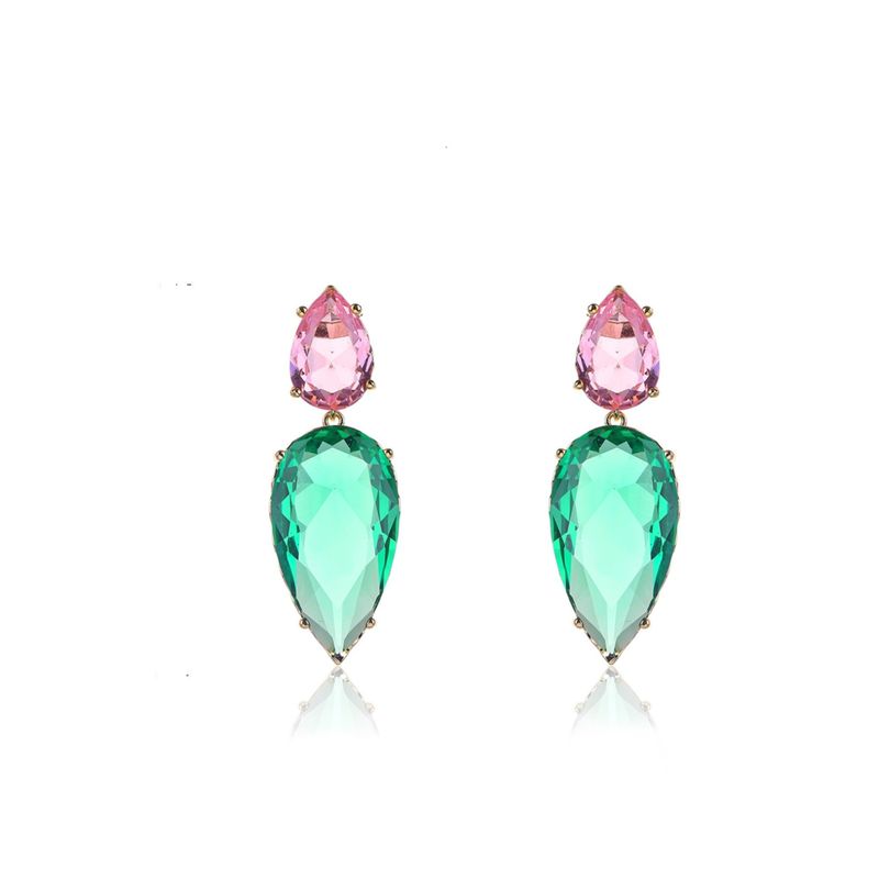 VANE COLLECTION - Aros mujer pegado colgante fino baño oro verde y rosa