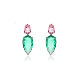 VANE COLLECTION - Aros para mujer pegado colgante fino baño oro verde y rosa