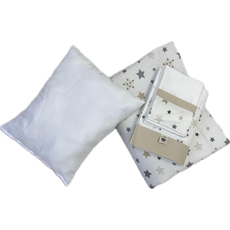 GENERICO - set para cuna colecho estrellas beige y gris colchón 50x85x5