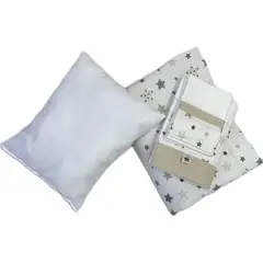 GENERICO - Set para cuna colecho estrellas beige y gris colchón 50x85x5