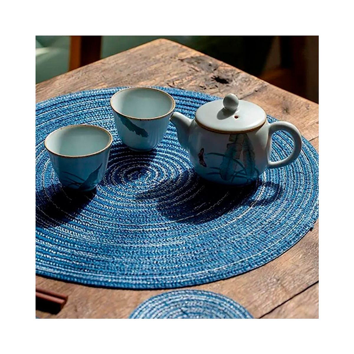 GENERICO - Set De 6 Individuales Redondos Trenzados 38cm AZUL