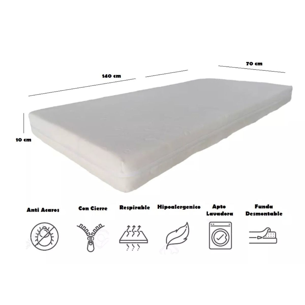 5 SUEÑO - Colchón Cuna Cama Transición De Espuma 70x140x10cm
