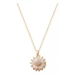 KUANGYE - Collar Girasol Giratorio Con Zircones Acero Inoxidable
